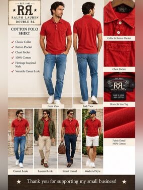 RRL Ralph Lauren Double RL Red Cotton Polo Shirt Men’s Small